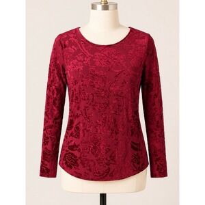 SUNDANCE Velvet Burnout Top L Floral Long Sleeve Whimsy Fairy Boho Festival Red